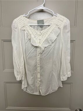 Maeve Cream Ruffle-Front Pintuck Blouse